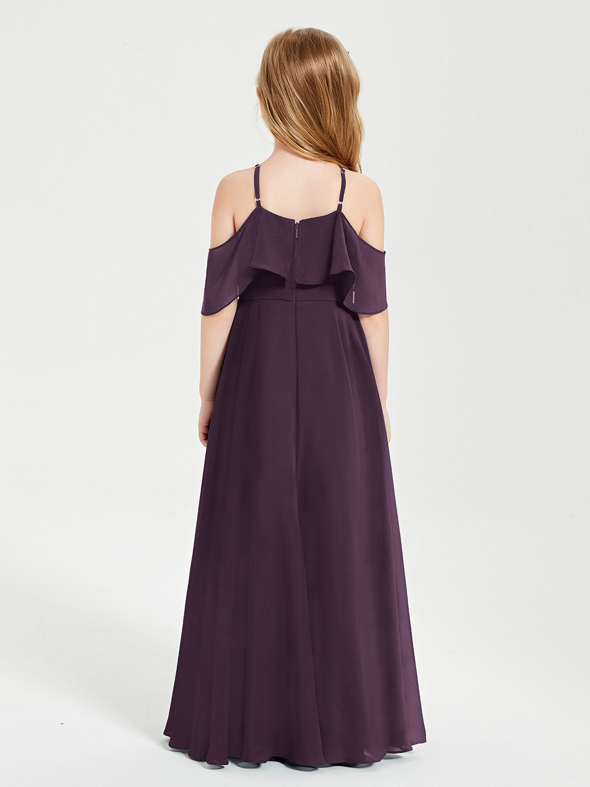 Off-the-Shoulder Long Dresses for Junior Bridesmaids Plum
